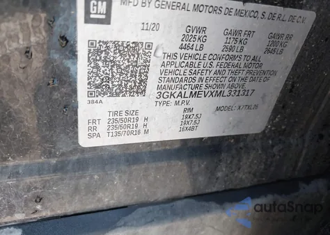 2021 GMC Terrain Fwd Sle из США, поврежденный, VIN 3GKALMEVXML331317